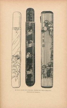 Étuis à pipe en ivoire, ébenè et bois gravés. (Collection de l'auteur)