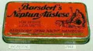 Blechdose für 50 Gramm Tabak "Barsdorf's Neptun-Auslese FÜR PFEIFE u. ZIGARETTE BARSDORF GEBR. NACHF. HAMBURG"