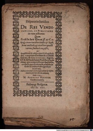 Diss. iur. de rei vindicatione, et publiciana in rem actione
