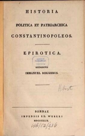 Historia politica et patriarchica Constantinopoleos