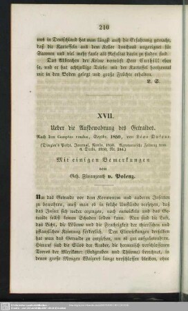 XVII. Ueber die Aufbewahrung des Getraides