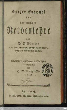 Kurzer Entwurf der anatomischen Nervenlehre