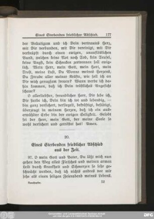 20. Eines Sterbenden friedlicher Abschied aus der Zeit.