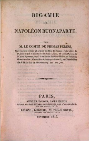 Bigamie de Napoléon Buonaparte