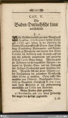 Cap. V. Die Baden-Durlachische Linie vorstellend