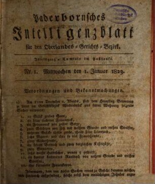 Paderbornsches Intelligenzblatt : für den Appellationsgerichts-Bezirk. 1823