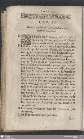 Cap. IX. Mundus utrùm rectè & Christianè vocetur Vniuersitas