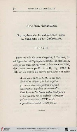 Chapitre troisième: Épitaphes de la cathédrale dans la chapelle de Ste-Catherine