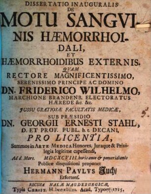Dissertatio Inauguralis De Motu Sangvinis Hæmorrhoidali, Et Hæmorrhoidibus Externis