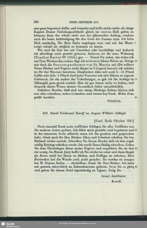 David Ferdinand Koreff an August Wilhelm von Schlegel, Genf, Ende Oktober 1811