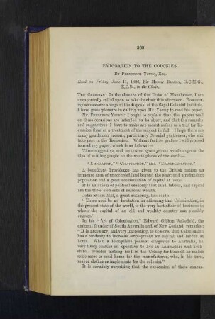 3. Emigration to the Colonies. BY Frederick Young, Esq.