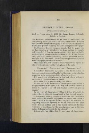 3. Emigration to the Colonies. BY Frederick Young, Esq.