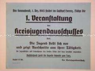Maueranschlag zur Ankündigung einer Veranstaltung des Kreisjugendausschusses Flöha
