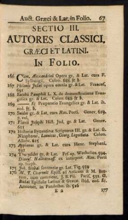 Sectio III. Autores Classici, Graeci Et Latini.