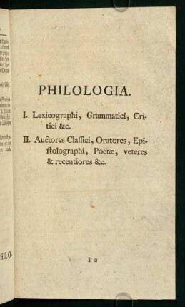 [Inhalt] Philologia. I. - II.