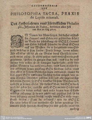PHILOSOPHIA SACRA, PRAXIS de Lapide minerali.