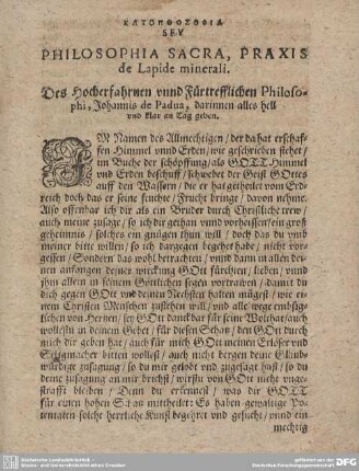 PHILOSOPHIA SACRA, PRAXIS de Lapide minerali.