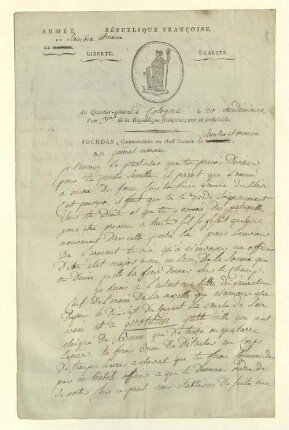 Brief von Jean-Baptiste Jourdan an François-Séverin des Graviers Marceau