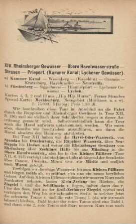 XIV. Rheinsberger Gewässer - Obere Havelwasserstraße - Strasen - Priepert (Kammer Kanal; Lychener Gewässer)
