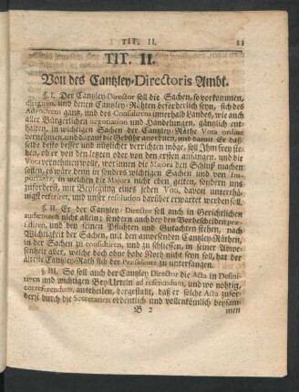Tit. II. Von des Cantzley-Directoris Ambt.