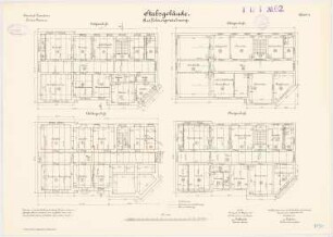 Pionierkaserne, Graudenz Stabsgebäude: Grundriss Keller, Erdgeschoss 1. und 2. Obergeschoss 1:100