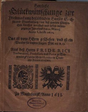 Herzliche Glückwünschunge zur Friedmachung deß löblichen Hauses Sachsen und Brandenburg