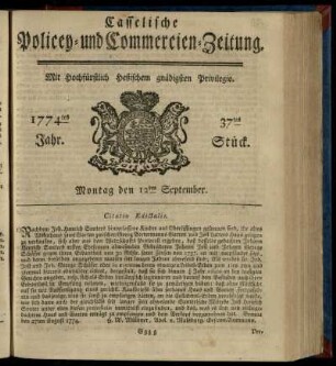 37tes Stueck, Montag den 12ten September 1774