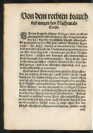 Von dem rechten brauch und nutzen des Nachtmals Christi.