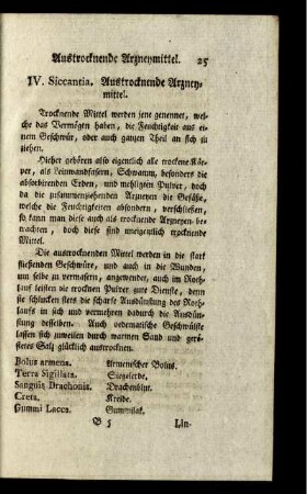 IV. Siccantia. Austrocknende Arzneymittel.