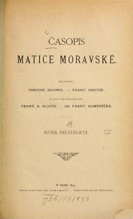 Časopis Matice Moravské. 19. 1895