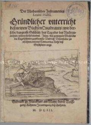 Illustrierte Schrift über die Ausrichtung von Geschützen mit Hilfe des Büchsenquadranten