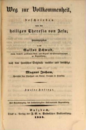 Die sämmtlichen Schriften der heiligen Theresia von Jesu. 3, Weg zur Vollkommenheit