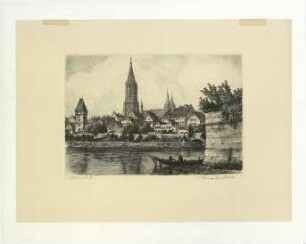 Ulm von Süden. Teilansicht Donaufront. um 1930
