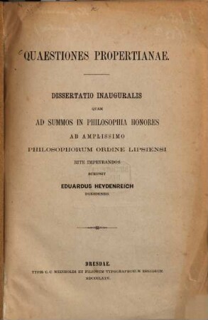 Quaestiones Propertianae : Diss. inaug.