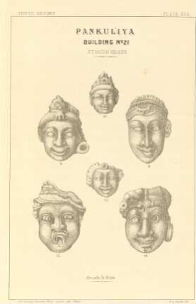 Plate XXX. Pankuliya. Building No. 21. Stucco heads.
