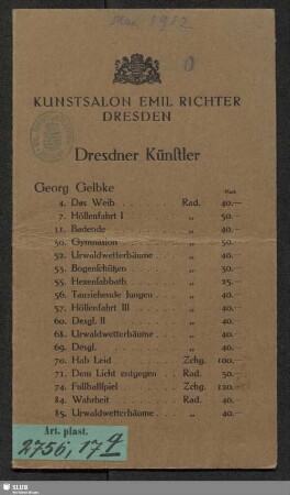 Dresdner Künstler : Georg Gelbke ... Artur Henne ... M. E. Philipp ... Walter Rehn ... Ferdinand Steiniger