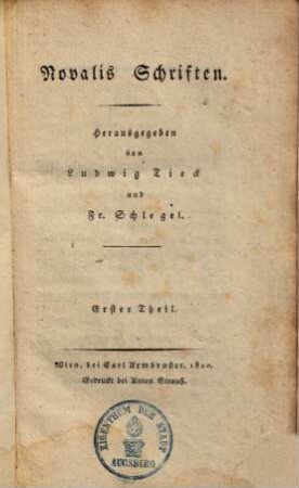 Novalis Schriften, 1. Heinrich von Ofterdingen
