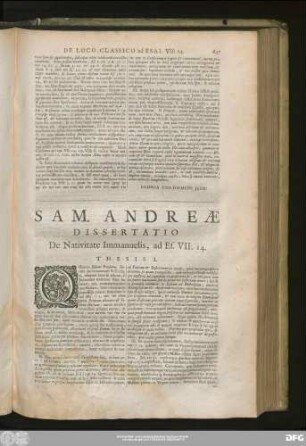 Sam. Andreae Dissertatio De Nativitate Immanuelis, ad Es. VII:14.