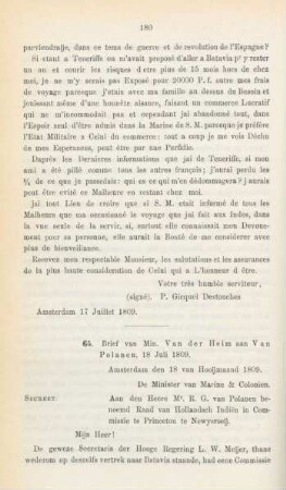 65. Brief van Min. Van der Heim aan Van Polanen, 18 Juli 1809