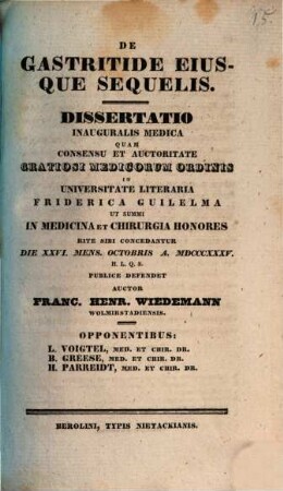 De gastritide eiusque sequelis : diss. inaug. med.