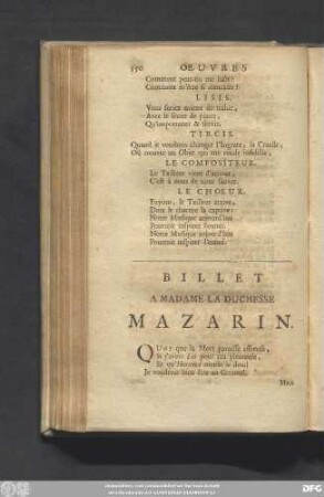 Billet A Madme La Duchesse Mazarin.