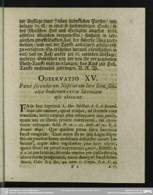 Observatio XV. Poenae secundarum Nuptiarum Iure Rom. sancitae hodienum extra Saxoniam usu obtinent