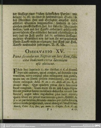 Observatio XV. Poenae secundarum Nuptiarum Iure Rom. sancitae hodienum extra Saxoniam usu obtinent
