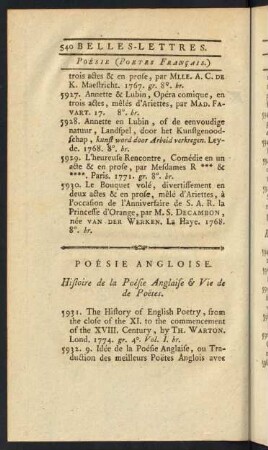 Poésie Angloise.