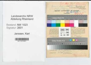 Entnazifizierung Karl Janssen , geb. 01.02.1900 (Angestellter)
