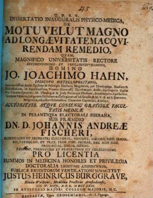 Diss. inaug. phys. med. de motu velut magno ad longaevitatem acquirendam remedio