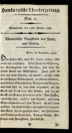 Nro. 2. Sonnabends, den 14ten Januar, 1792