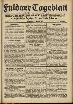 Ausgabe vom Dienstag, den 05. April 1921.