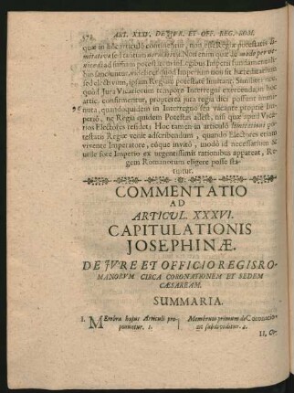 Commentatio Ad Articul. XXXVI. Capitulationis Josephinae De Jure Et Officio Regis Romanorum Circa Coronationem ...