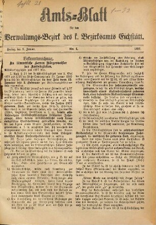 Amtsblatt für den Verwaltungsbezirk des Bezirksamtes Eichstätt. 1897
